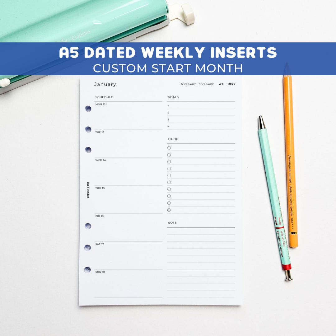 Weekly A5 Planner Inserts | Filofax 6 Ring Binder | Dated 2026 Diary ...