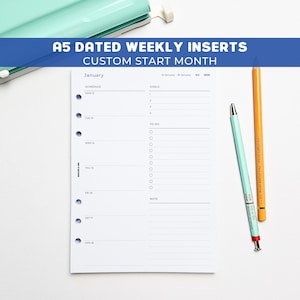 DATED A5 Weekly Planner Inserts | Printed | 6 Ring Organiser | Weekly Agenda Refill | Disc | Single Page | Week on One Page | WO1P
