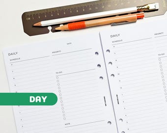 Daily A5 Planner Inserts | Filofax 6 Ring Binder | Undated Day Per Page