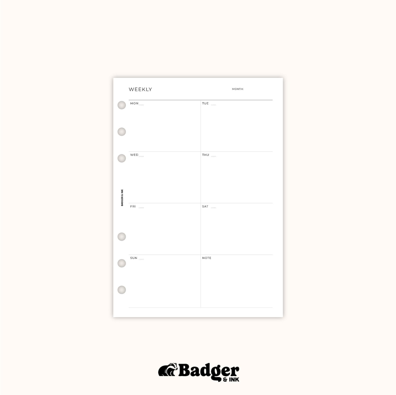 Weekly A5 Planner Inserts | Filofax 6 Ring Binder | Undated Week on One ...