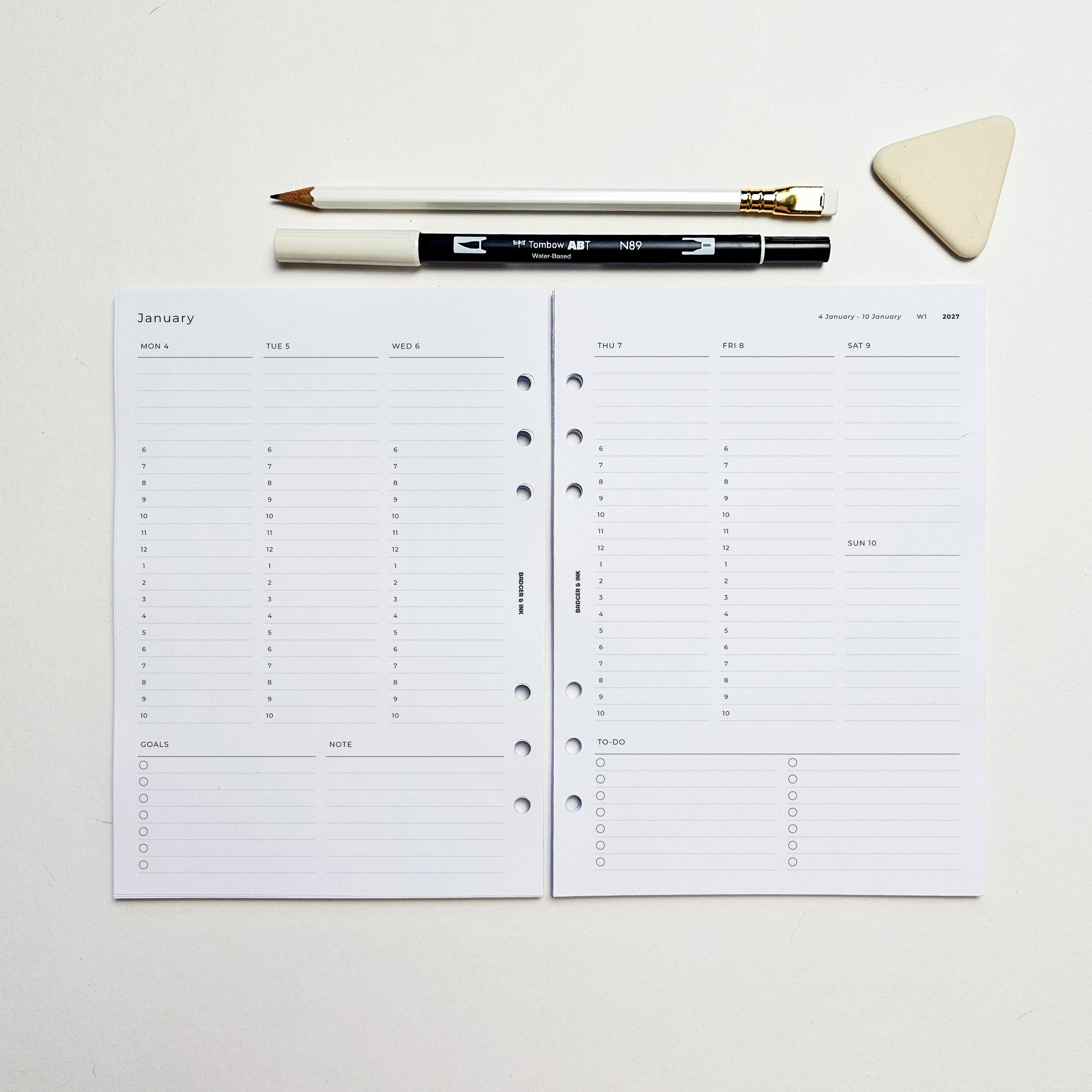 Weekly A5 Planner Inserts | Filofax 6 Ring Binder | Dated 2026 Diary ...