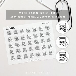 ICON STICKERS Budget | Functional Matte Planner Stickers | Mini Finance Icon Stickers | Journal Accessories | A5 6 Ring Planner
