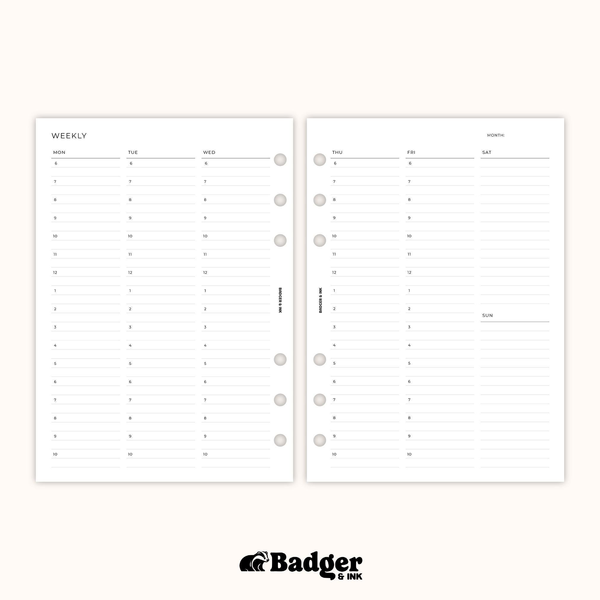PRINTED A5 Hourly Weekly Planner Inserts | 6 Ring Organiser | Undated ...