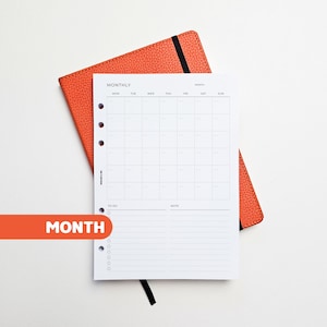 Monthly A5 Planner Inserts | Filofax 6 Ring Binder | Undated Month on One Page