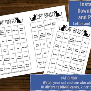 Printable Cat BINGO cards - Games to Play with Friends and Family - Instant Digital Download