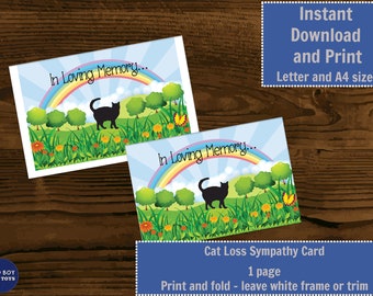Printable Cat Loss Sympathy Card - Pet Loss - Instant Digital Download