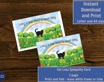Printable Cat Loss Sympathy Card - Pet Loss - Instant Digital Download