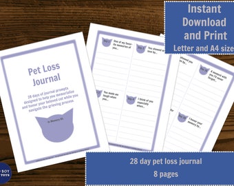 Printable Pet Loss Journal for cat parents - 28 days of writing prompts - Instant Digital Download