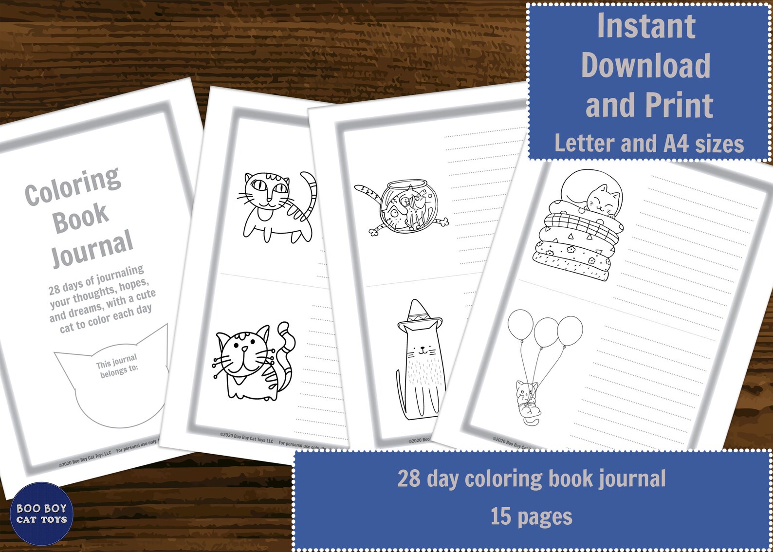 Printable Coloring Book Journal Cat Themed Journal With 28 Etsy