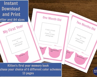 Printable Kitten Scrapbook | 6 Different Color Themes | Cat Memory Book | Pet Scrapbook Photo Album | Instant Digital Download
