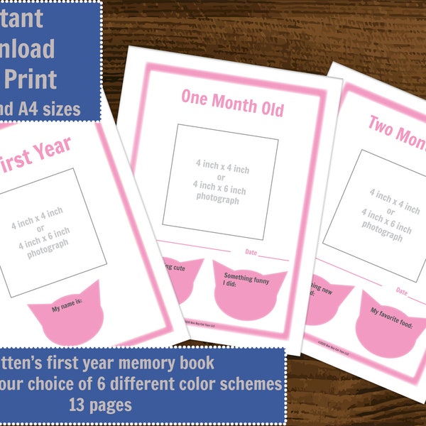 Printable Kitten Scrapbook | 6 Different Color Themes | Cat Memory Book | Pet Scrapbook Photo Album | Instant Digital Download