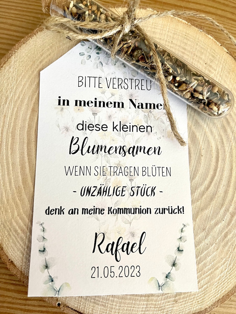 Gastgeschenk Reagenzglas mit Blumensamen Taufe Kommunion Erinnerung Bild 3