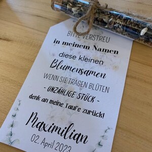 Gastgeschenk Reagenzglas mit Blumensamen Taufe Kommunion Erinnerung Bild 2