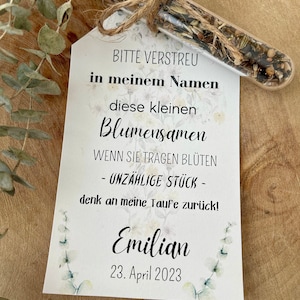 Gastgeschenk Reagenzglas mit Blumensamen Taufe Kommunion Erinnerung Bild 1