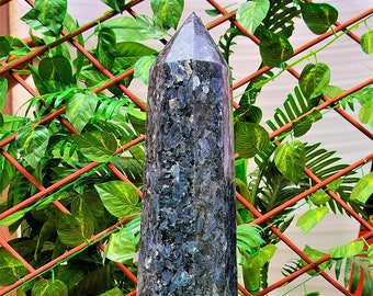 Extra large Tall 24" (610mm) Grey Larvikite Stone From Norway Rainbow Flash  Obelisk Point Tower Valentine's Gift