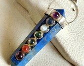 Beautiful 7 Chakra Blue Lapis Lazuli Stone Crystal 6 Faceted Double Point Pencil Necklace Pendant