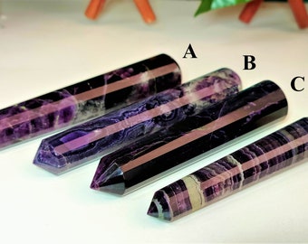 A++ ltiy l   90MM to 120MM   Purple Fluorite Stone Minerals Healing Round 16 Faceted Polished Massage Wand Stick Valentine's Gift