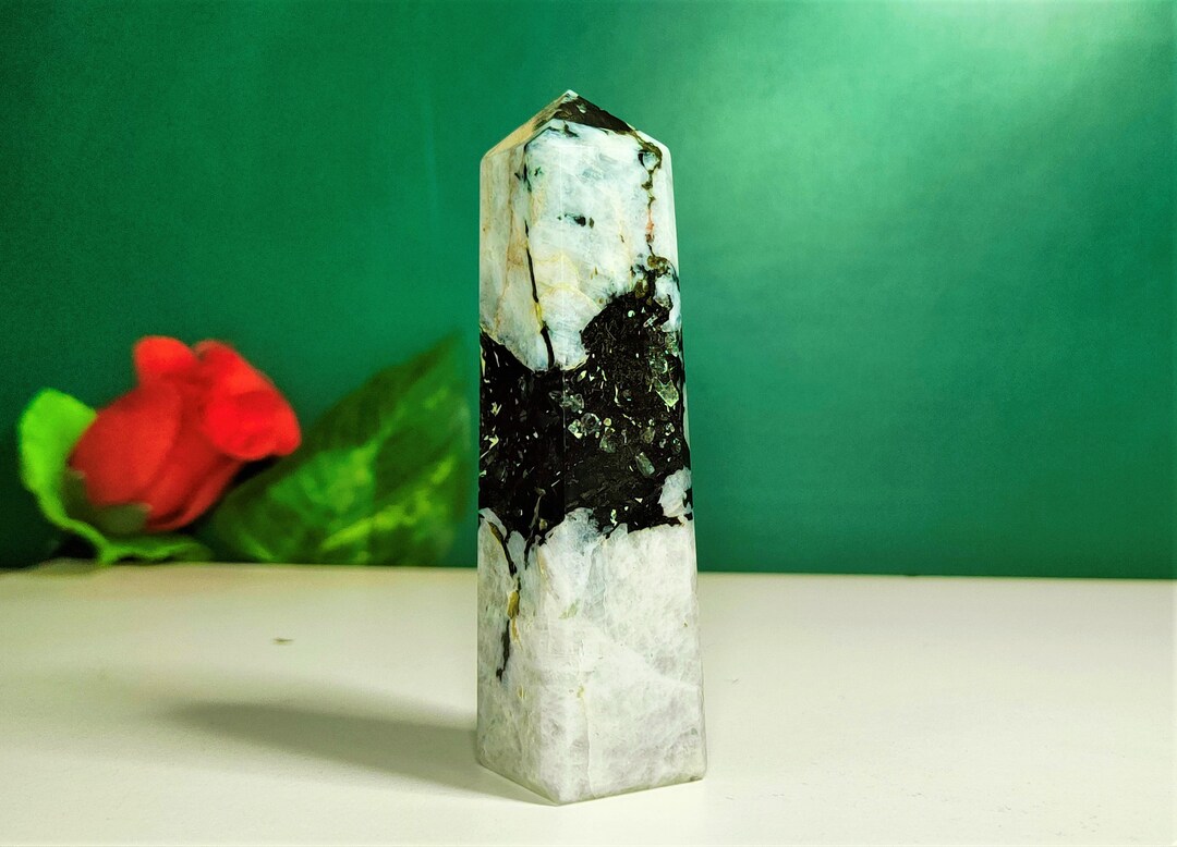 100MM Rainbow Moonstone Quartz Healing Charged 4 Faceted Point Etsy