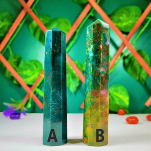 100MM Green Bloodstone Minerals Healing Metaphysical Point Obelisk Tower