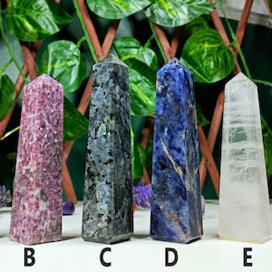 Natural Crystal Stones 4 faceted Point Obelisk Tower