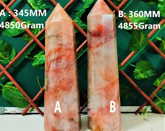 Extra Tall  360MM (14.7")  Red Hematite Quartz  Stone Healing Metaphysical 8 Faceted Point Obelisk Tower Valentine's Gift