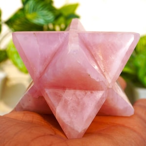 Großer 75 MM rosa Rosenquarz-Stein, der Metaphysical Merkaba Stern heilt