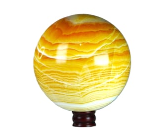 Large Honey Calcite Sphere, Banded Yellow Crystal Ball (220MM)