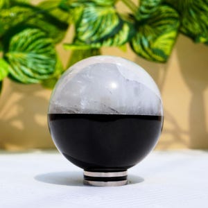 Beautiful Rare And Unique 55MM Black Tourmaline Stone With White Jade Stone Healing Metaphysical SPHERE BALL