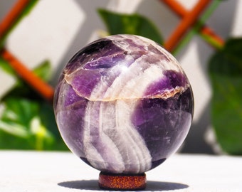 Large Chevron Amethyst Sphere: Natural Purple Stone Ball (60MM, 300 Grams)