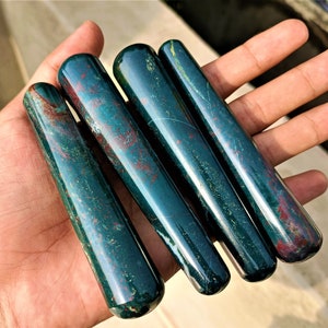 Beautiful Large ~ 100MM | Green Bloodstone Minerals Healing Round Faceted Polished Massage Wand Stick