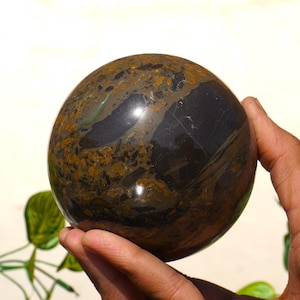 100MM Fossil Coral Jasper Sphere: Yellow & Black Stone Ball