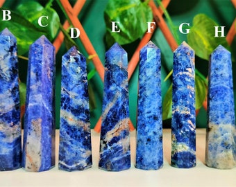 A+   LARGE  90MM 120MM | Luxury Blue Sodalite Stone Healing Metaphysical 8 faceted Point Obelisk Tower Valentine's Gift