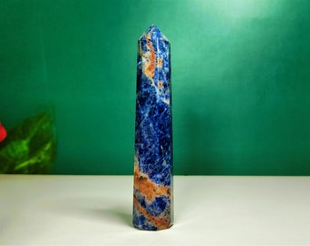 100MM Blue Sodalite Stone Minerals Healing Metaphysical 8 faceted Point Obelisk Tower Valentine's Gift