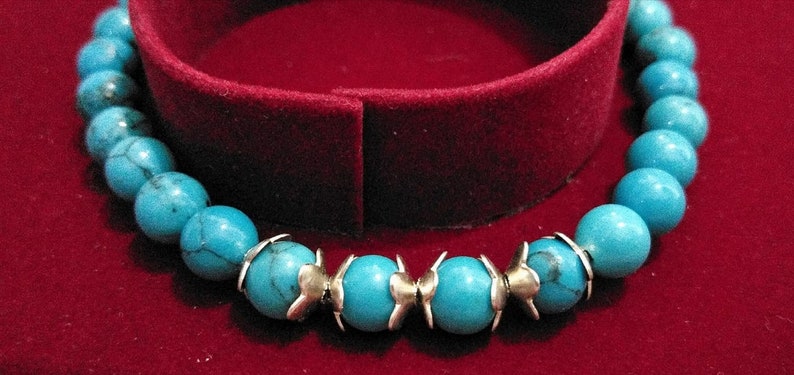 5MM High Quality Blue Turquoise Stone Beaded Fancy Couple Bracelet