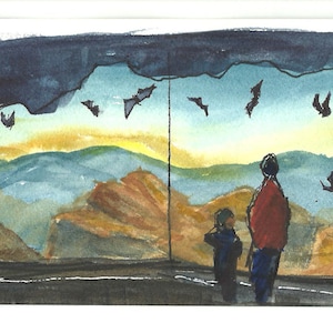 Bat Cave Central Park Zoo- 4&quot;x7.5&quot;- original watercolor sketch