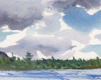 Lake Lila Panorama - 8 » X 2.75 » - croquis à l’aquarelle original