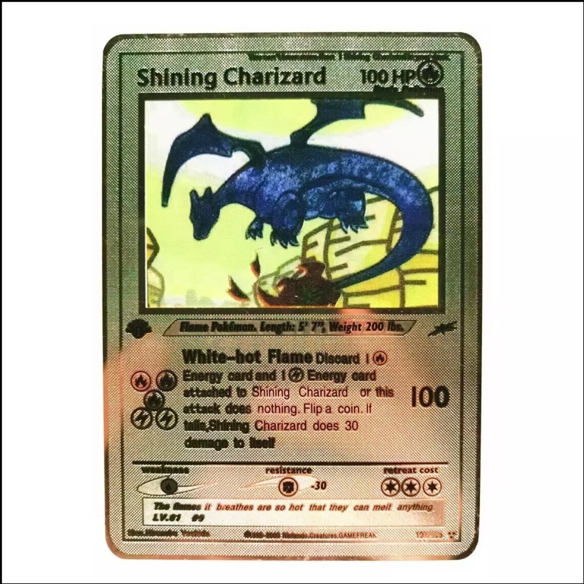 Pokemon Metal Card Shining Charizard Black Vers 2 Gold Rigid Etsy