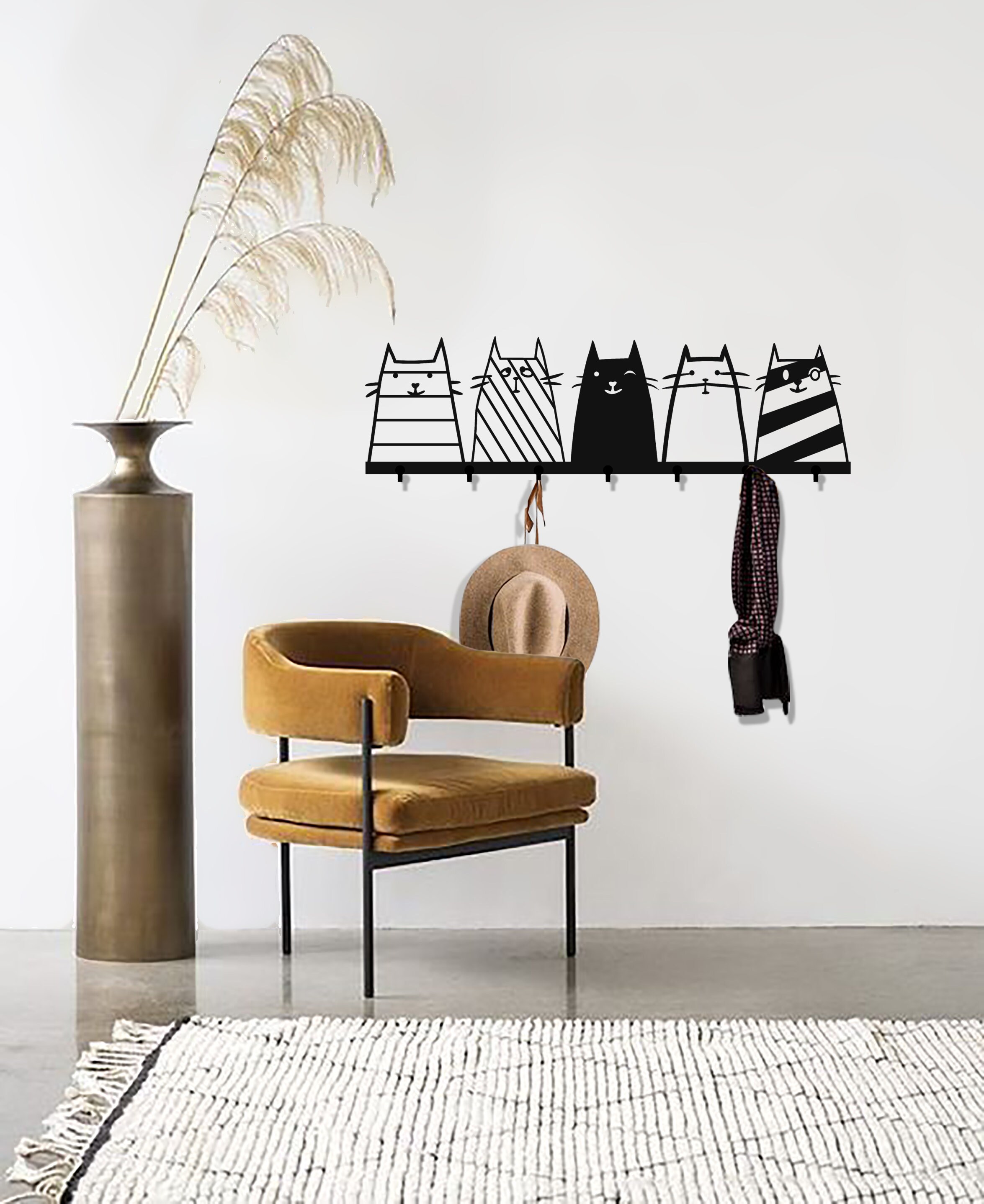 Modern Coat Rack Wall Hooks Metal Wall Art Minimal Wall Etsy