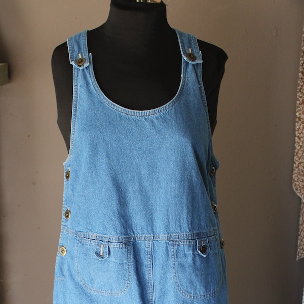 Vintage Y2K Women's Denim Jumper Sleeveless Dress, Side Slits, Size 8, 100% cotton, Made in USA