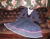 Gunne Sax Vintage 1970s Calico Velvet Navy Prairie Peasant Dress Ruffle Lace, XS
