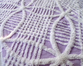 Springtime Sweet Lilac & White Vintage Chenille Quilt Fabric Piece, 21" x 29" inches