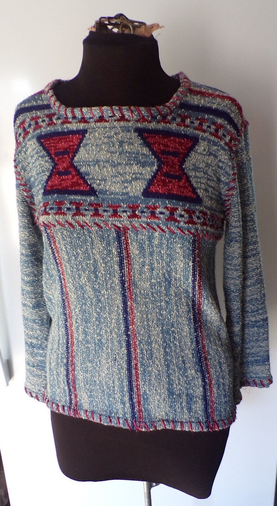 Vintage Hippie Sweater Hourglass Boho Tribal Desig