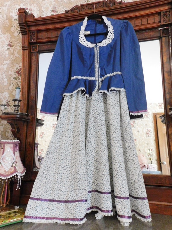 Peplum Gunne Sax Corset Style Bodice Country Blue