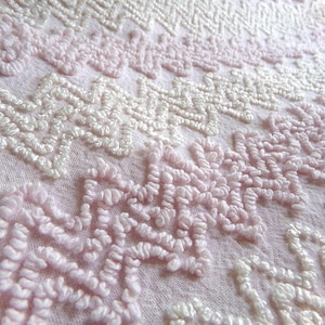 Boho Blush Pink Vintage Chenille Quilt Fabric, Iridescent Vanilla Zig Zags, 20" x 25" inch Piece