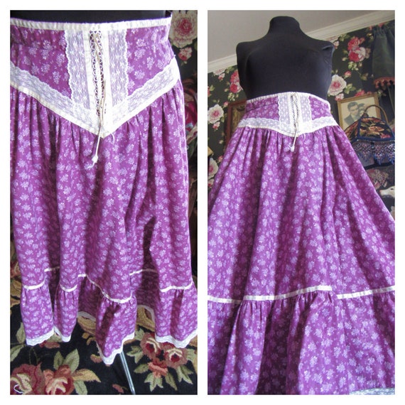 Plum Calico Corset Waist Gunne Sax Style Vintage 1