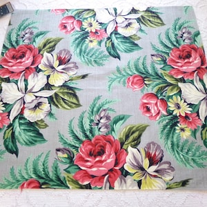 Silver Grey Botanical Vintage Barkcloth Fabric, Tropical Exotic Floral Print, 22&quot; x 24&quot; inches, Ideal Fabric Piece for Pillows
