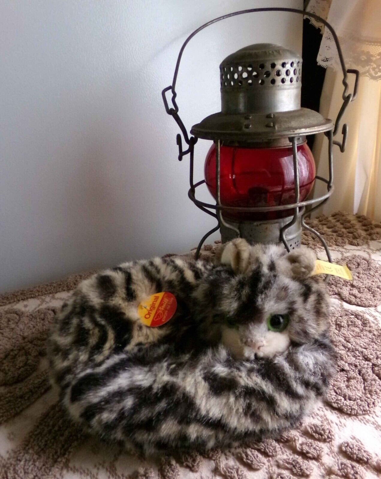 Vintage STEIFF Kitten Unique Curled up Tabby Cat 074189 With