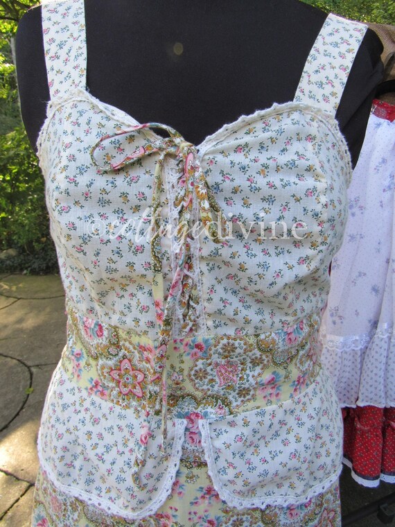 Peplum Rose Calico CORSET Gunne Sax Style Vintage… - image 8