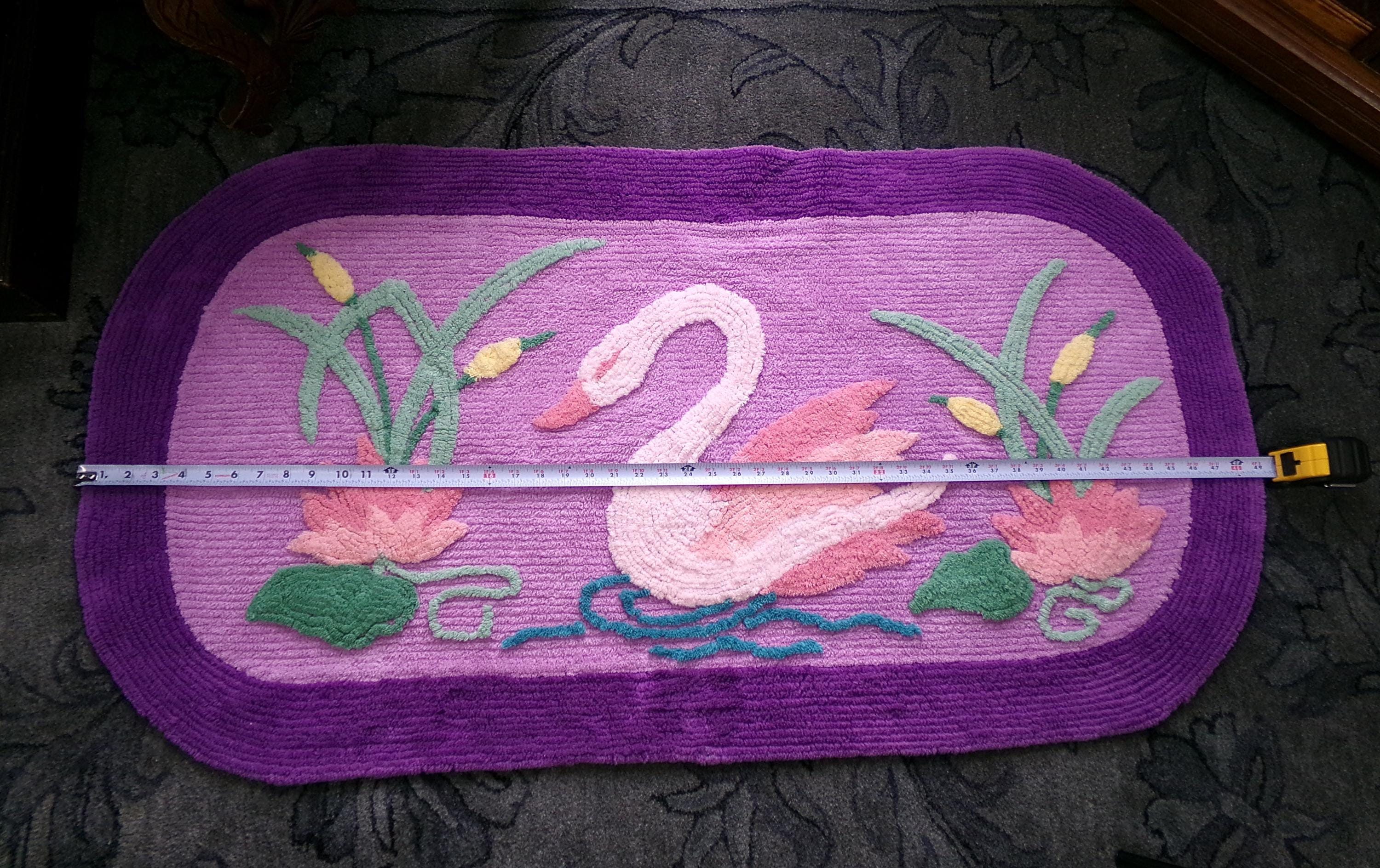 Vintage Swan Chenille Rug Purple Water Lily Decorative Accent Mat 49
