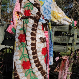 Shabby Patchwork Vintage Chenille Robe, Ladies M/L HOODED Bathrobe, Upcycled Art to Wear
